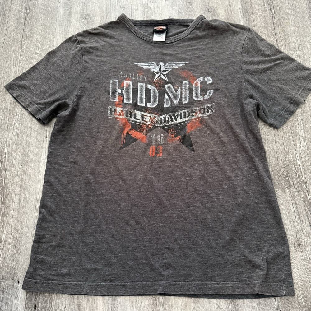 Harley Davidson T-Shirt Mens Size XL Gray Burnout Warren HD Cortland Ohio Light